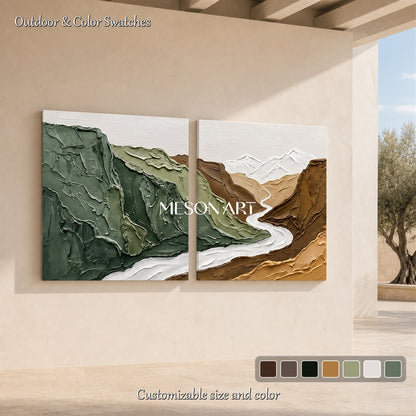 Green And Brown Landscape Painting Rectangular Impasto Textured Contemporary Art Original Artist By Mesonart