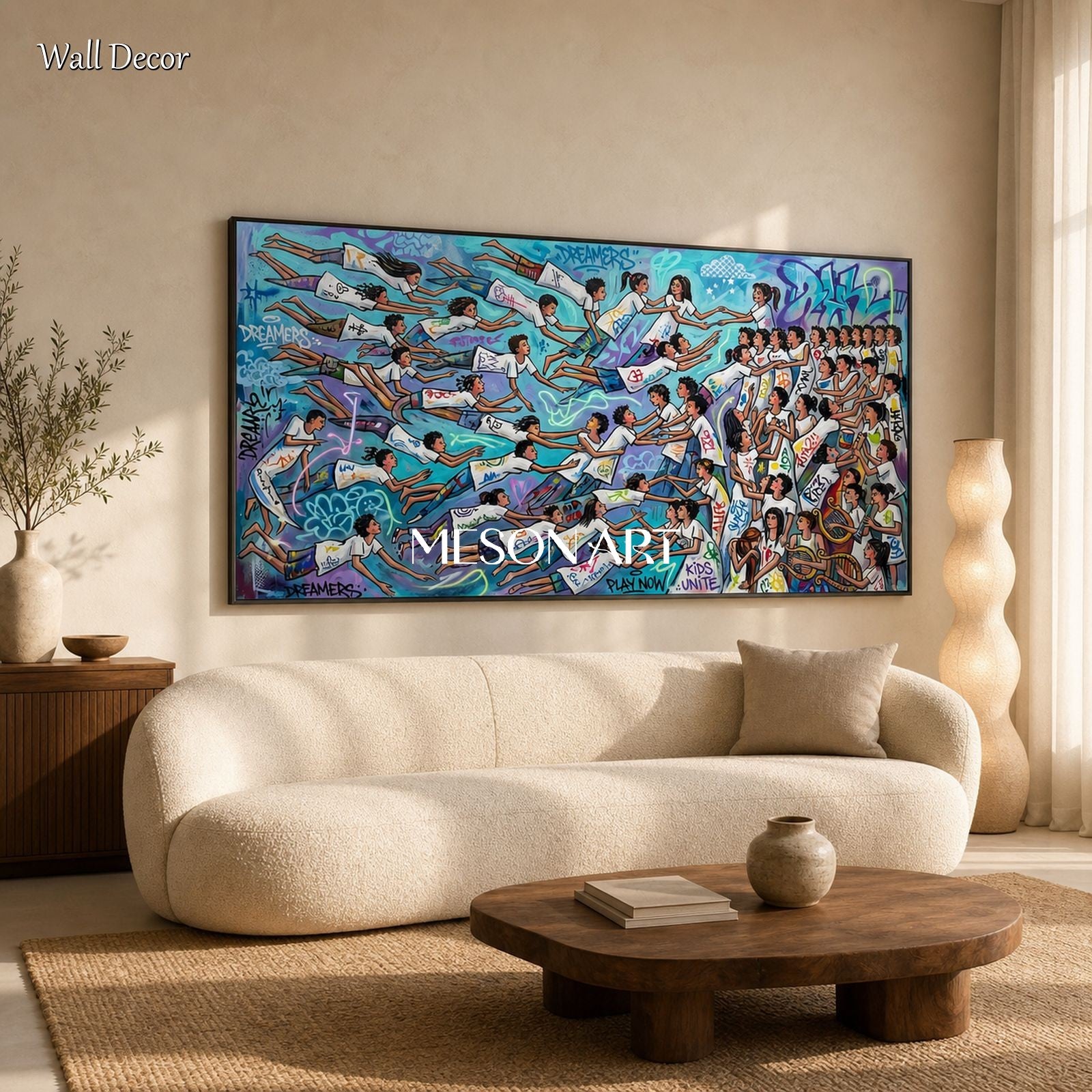 Blue And White Graffiti Art Panoramic Wall Decor Original Artist Hand Painted By Mesonart