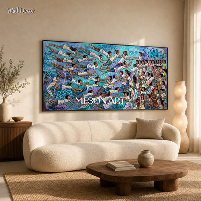 Blue And White Graffiti Art Panoramic Wall Decor Original Artist Hand Painted By Mesonart