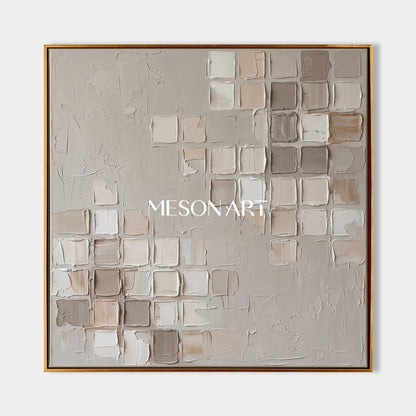 Minimalist Geometric Textured Wall Art In Beige And White For Modern Home Decor