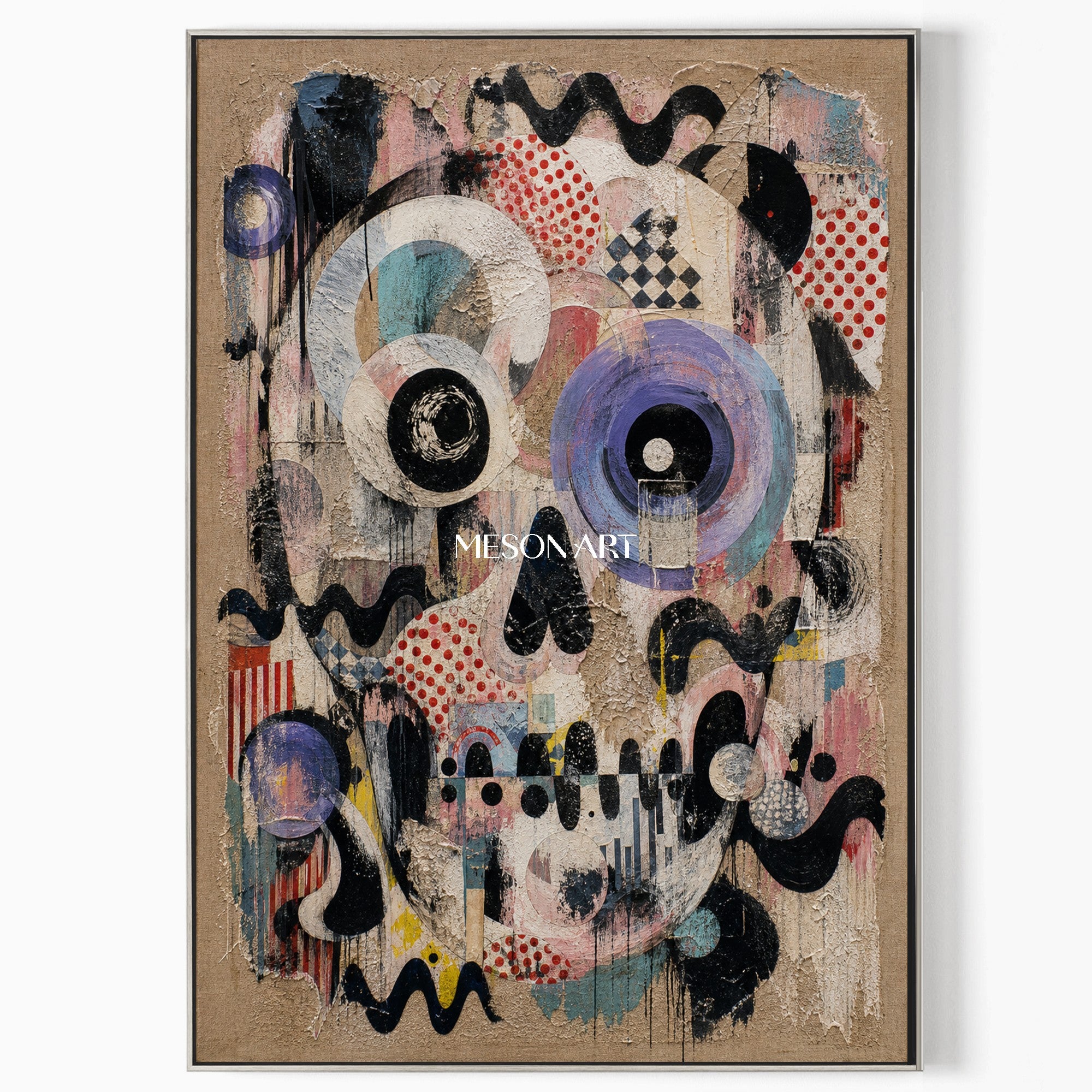 Original Pop Art Abstract Painting With Textured Layers For Modern Living Room Decor