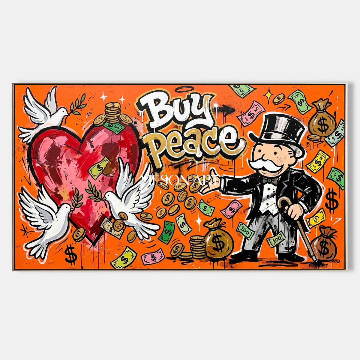 Orange Red Pop Art Graffiti Painting KAWS Style Cartoon Wall Decor For Living Room By Mesonart