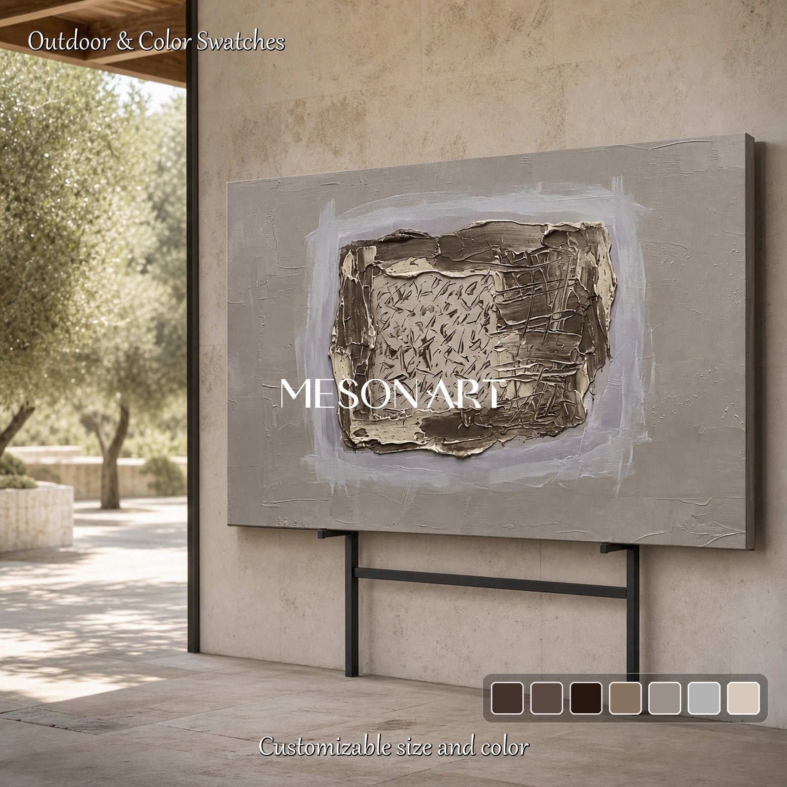 Minimalist Textured Abstract Art In Beige And Gray For Modern Home Decor