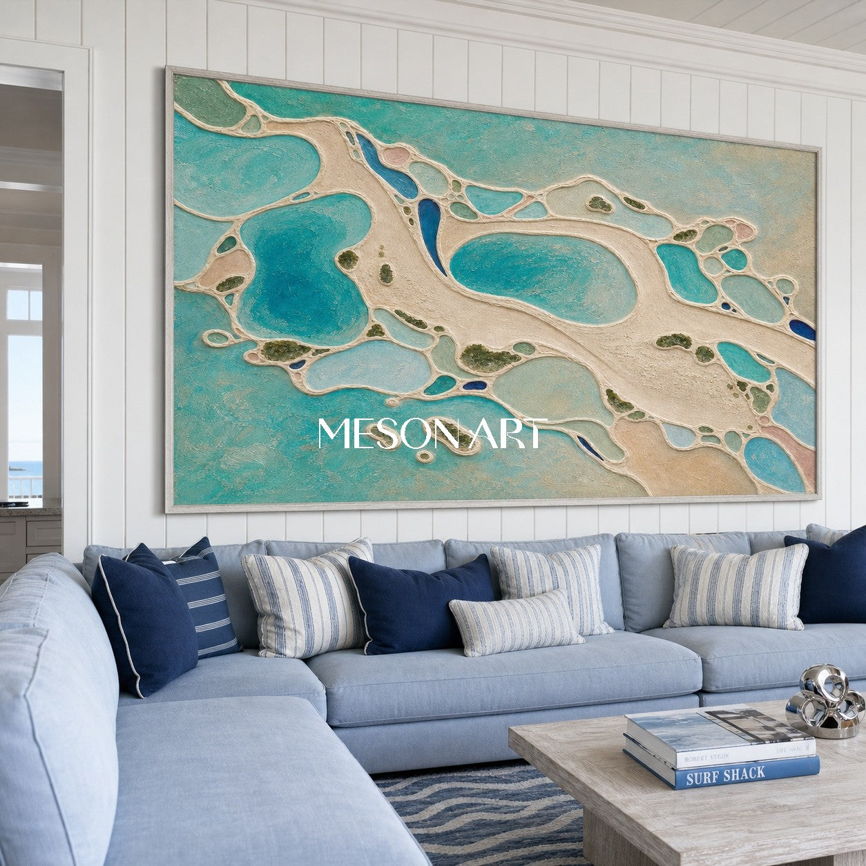 Turquoise Lagoon Abstract Art With Fluid Texture For Coastal