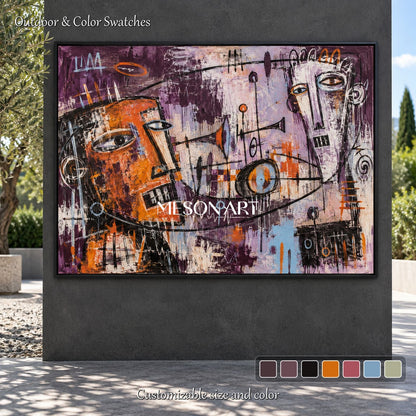 Purple And Orange Abstract Graffiti Pop Art Painting Rectangular Wall Street Canvas Original Artist By Mesonart
