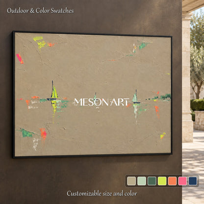 Brown And Green Abstract Landscape Painting Rectangular Palette Knife Art By Mesonart
