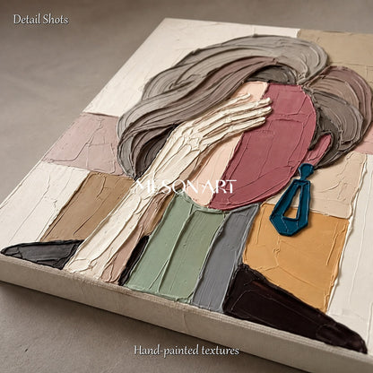 Beige And Gray Abstract Portrait Painting Square Wall Art For Living Room By Mesonart