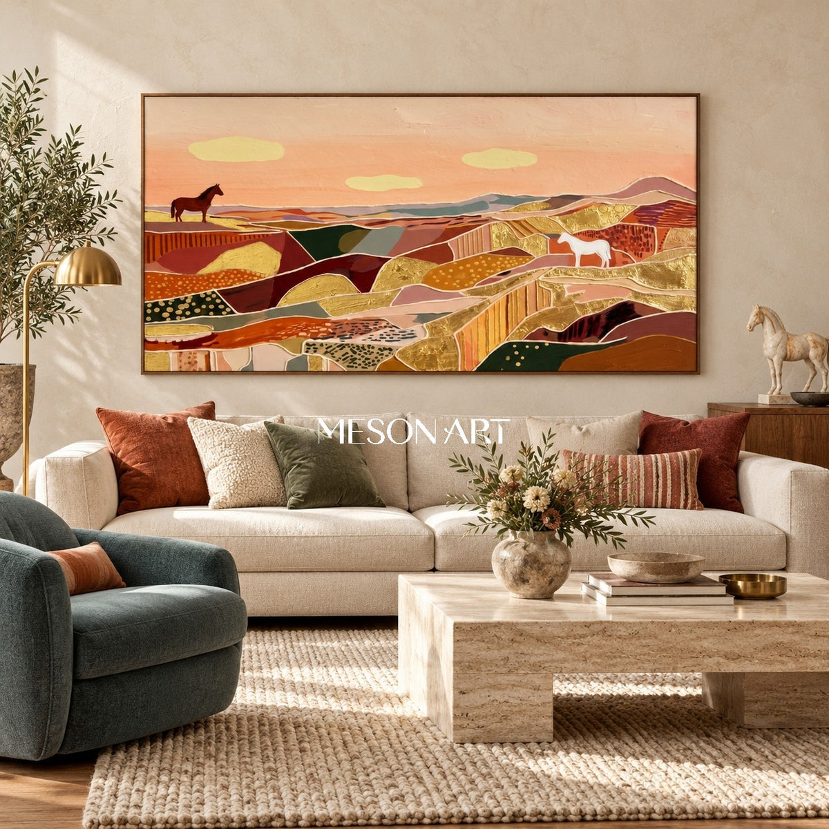 Earthy Terracotta Abstract Art Panoramic Decor Special Gift Contemporary Primitive Style By Mesonart