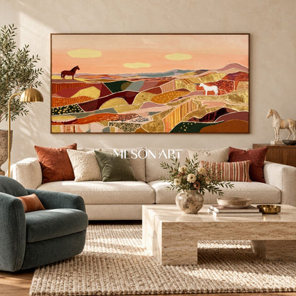 Earthy Terracotta Abstract Art Panoramic Decor Special Gift Contemporary Primitive Style By Mesonart