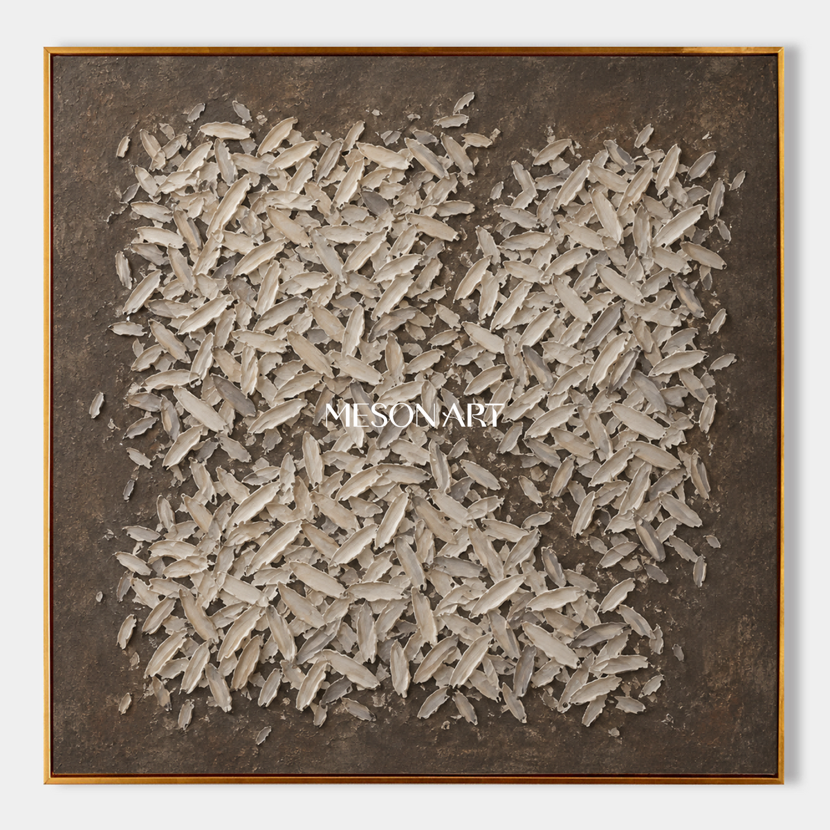 Beige And Brown Textured Abstract Art Square Wall Decor For Living Room By Mesonart