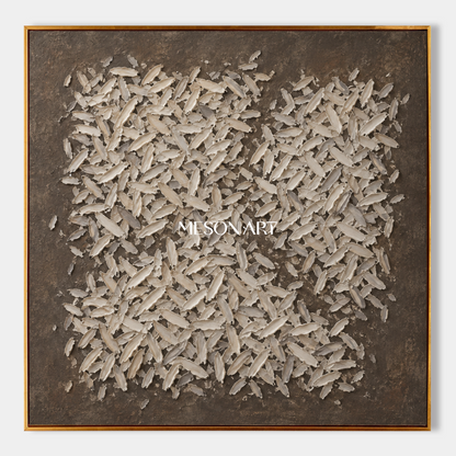 Beige And Brown Textured Abstract Art Square Wall Decor For Living Room By Mesonart