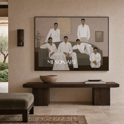 Minimalist Family Portrait Art In Neutral Tones For Modern Living Room Decor