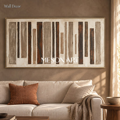 Beige And Brown Wabi-Sabi Panoramic Painting Large Abstract Wall Art For Living Room By Mesonart
