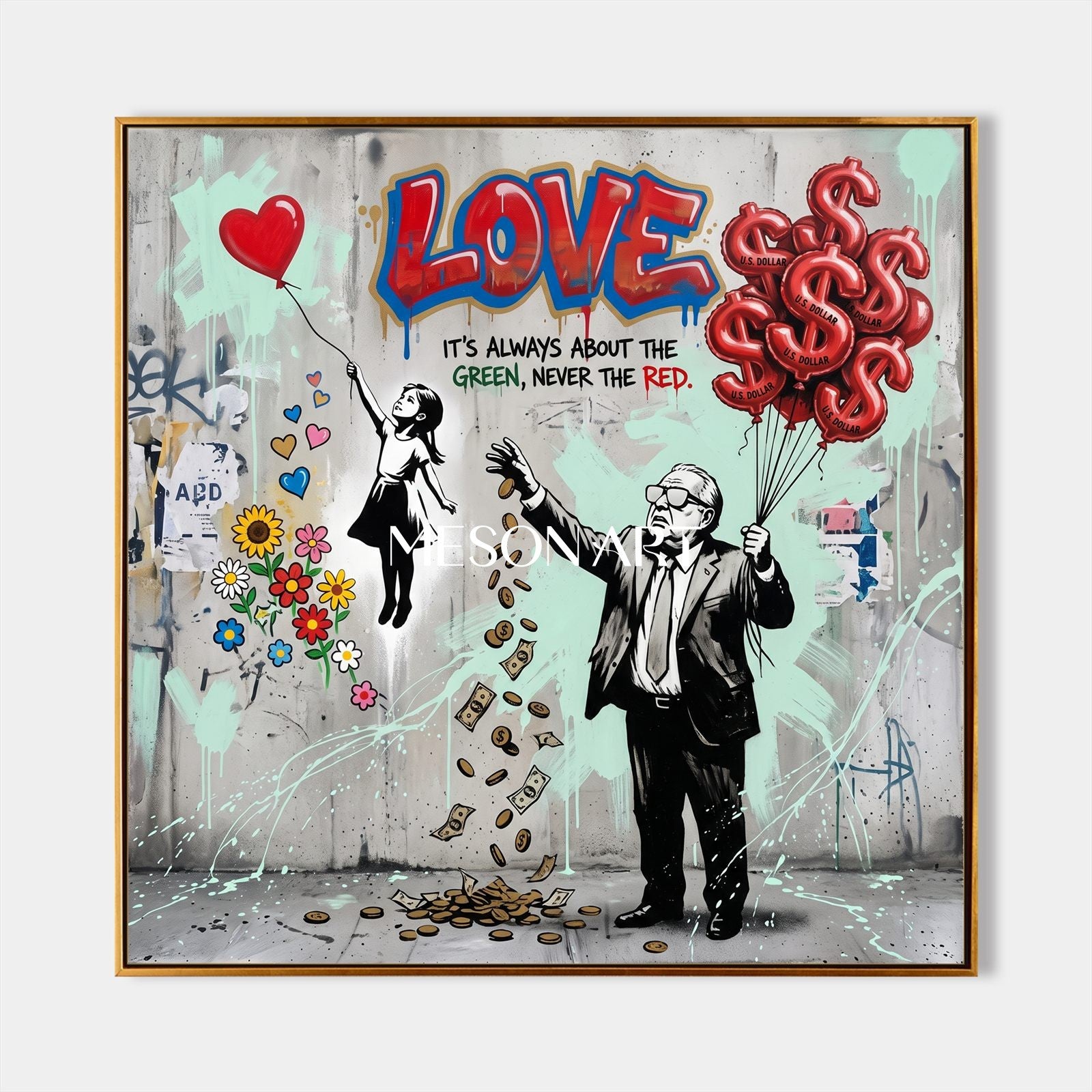 Red And Black Graffiti Wall Art Square Canvas Original Artist Hand Painted By Mesonart