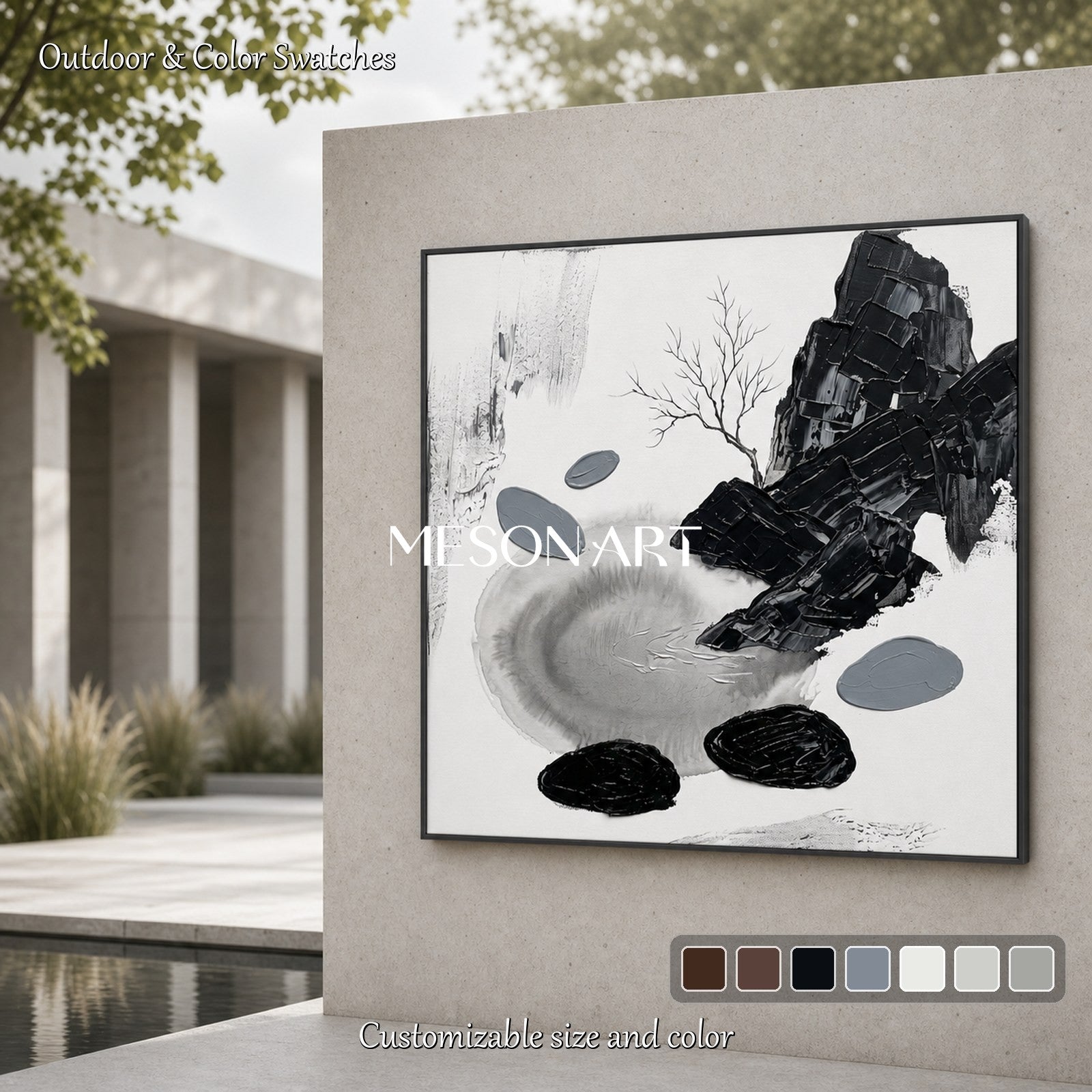 Minimalist Black And White Abstract Art With Palette Knife Texture For Modern Home Decor