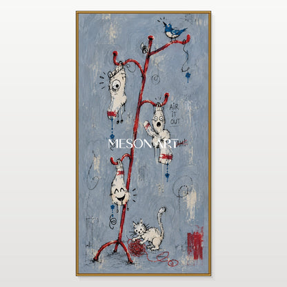 Blue And Red Modern Figurative Abstract Oil Painting Textured Canvas Hand Painted Art Panoramic Wall Decor By Mesonart