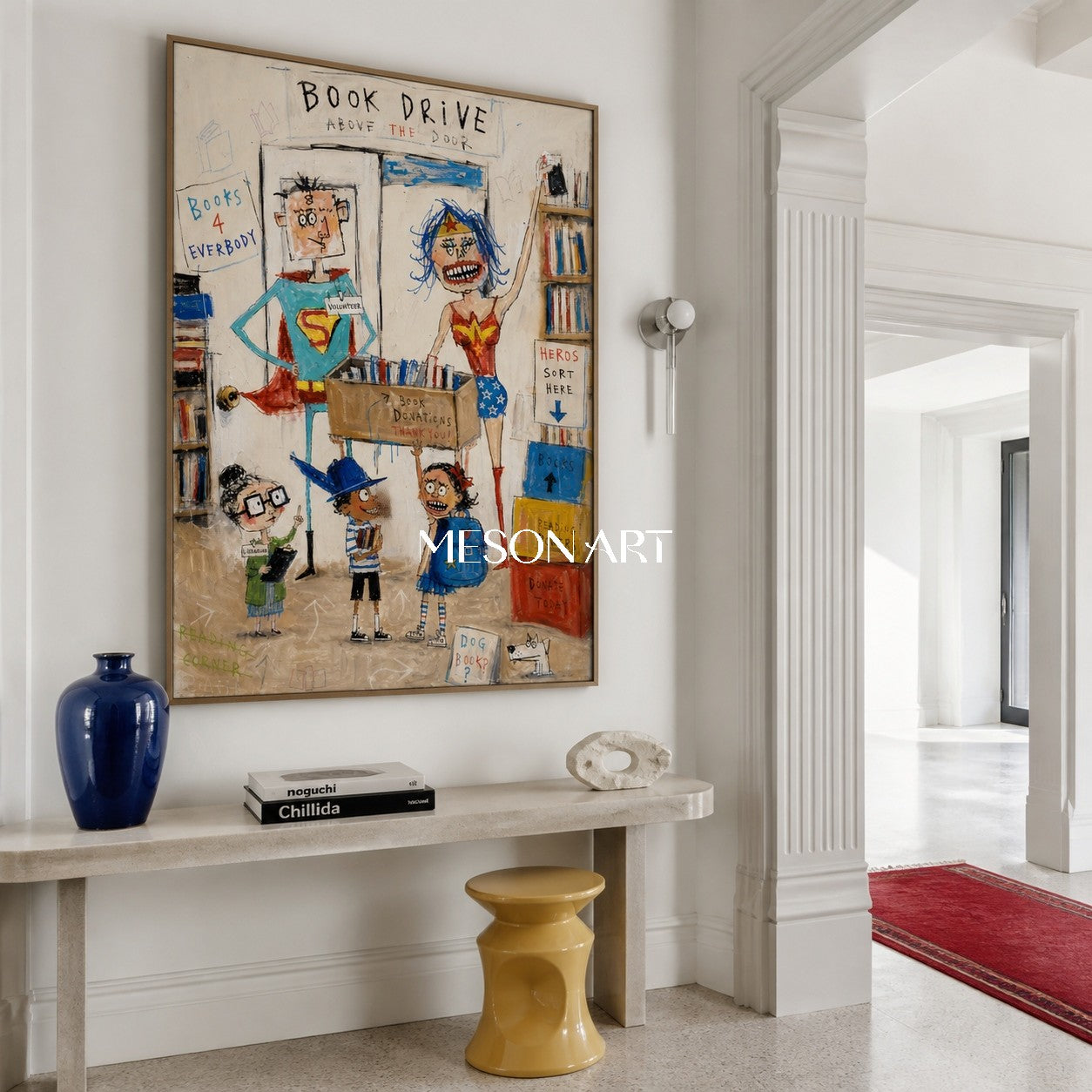 Colorful Graffiti Narrative Figurative Art Rectangular Books Wall Decor For Living Room By Mesonart