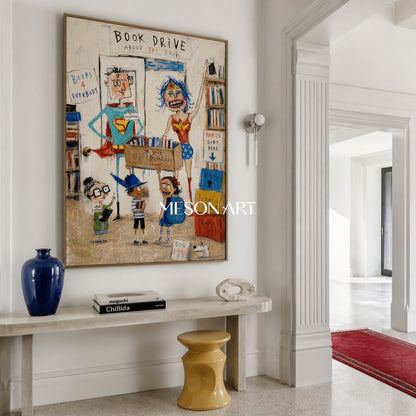 Colorful Graffiti Narrative Figurative Art Rectangular Books Wall Decor For Living Room By Mesonart