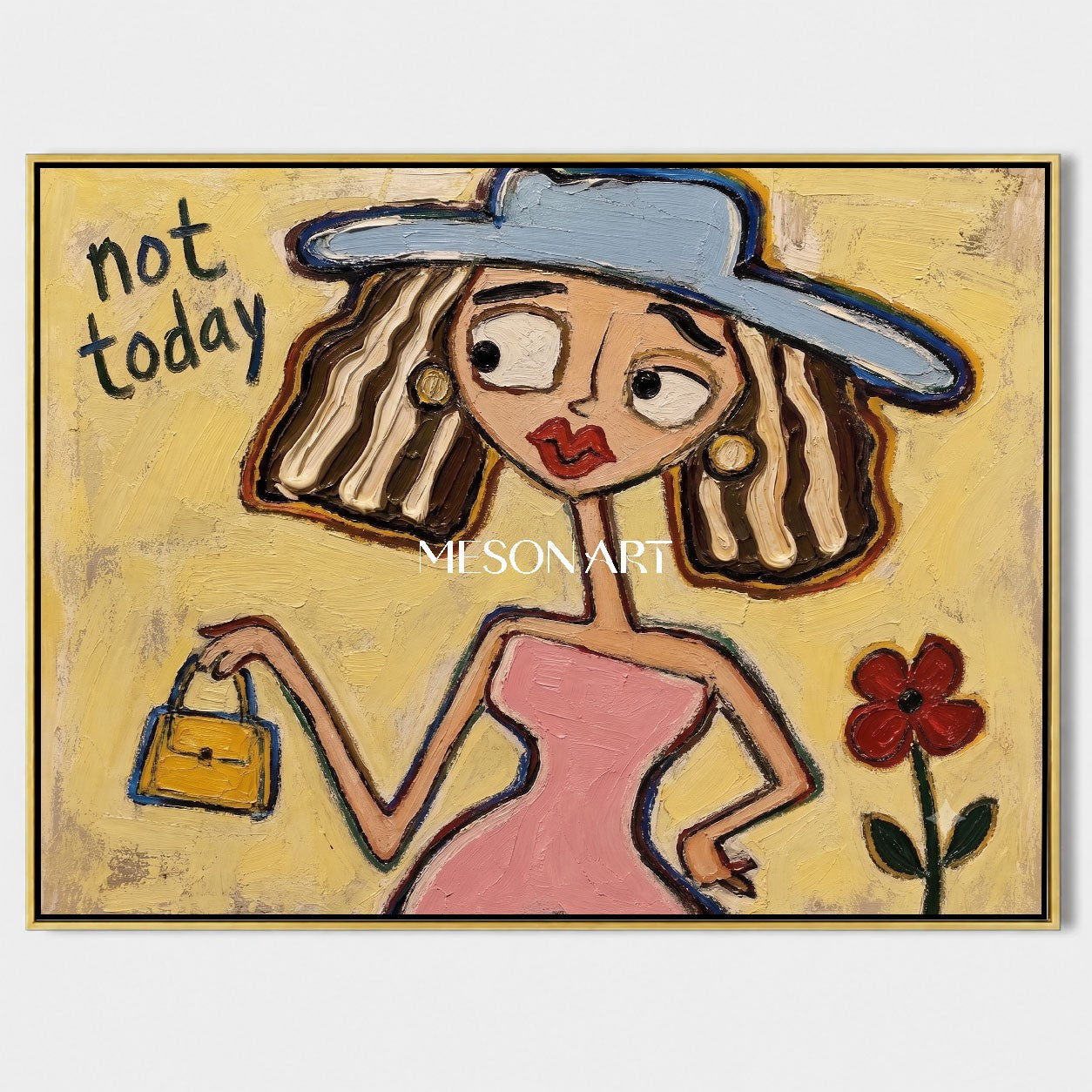 Chic Pop Art Painting With Text Not Today For Vibrant Bedroom Decor