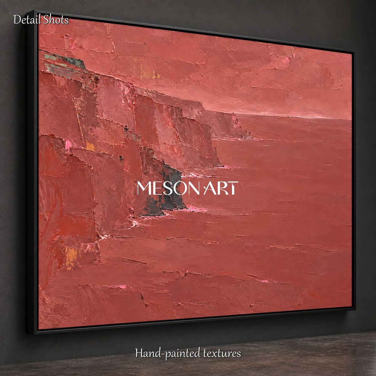 Red And Brown Abstract Landscape Minimalist Art Rectangular Palette Knife Painting By Mesonart