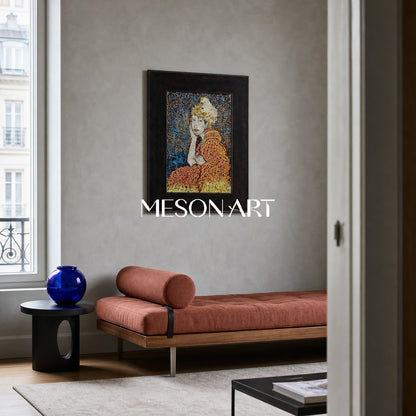 Art Deco Inspired Abstract Portrait Painting With Gold And Blue Tones For Modern Living Room Decor