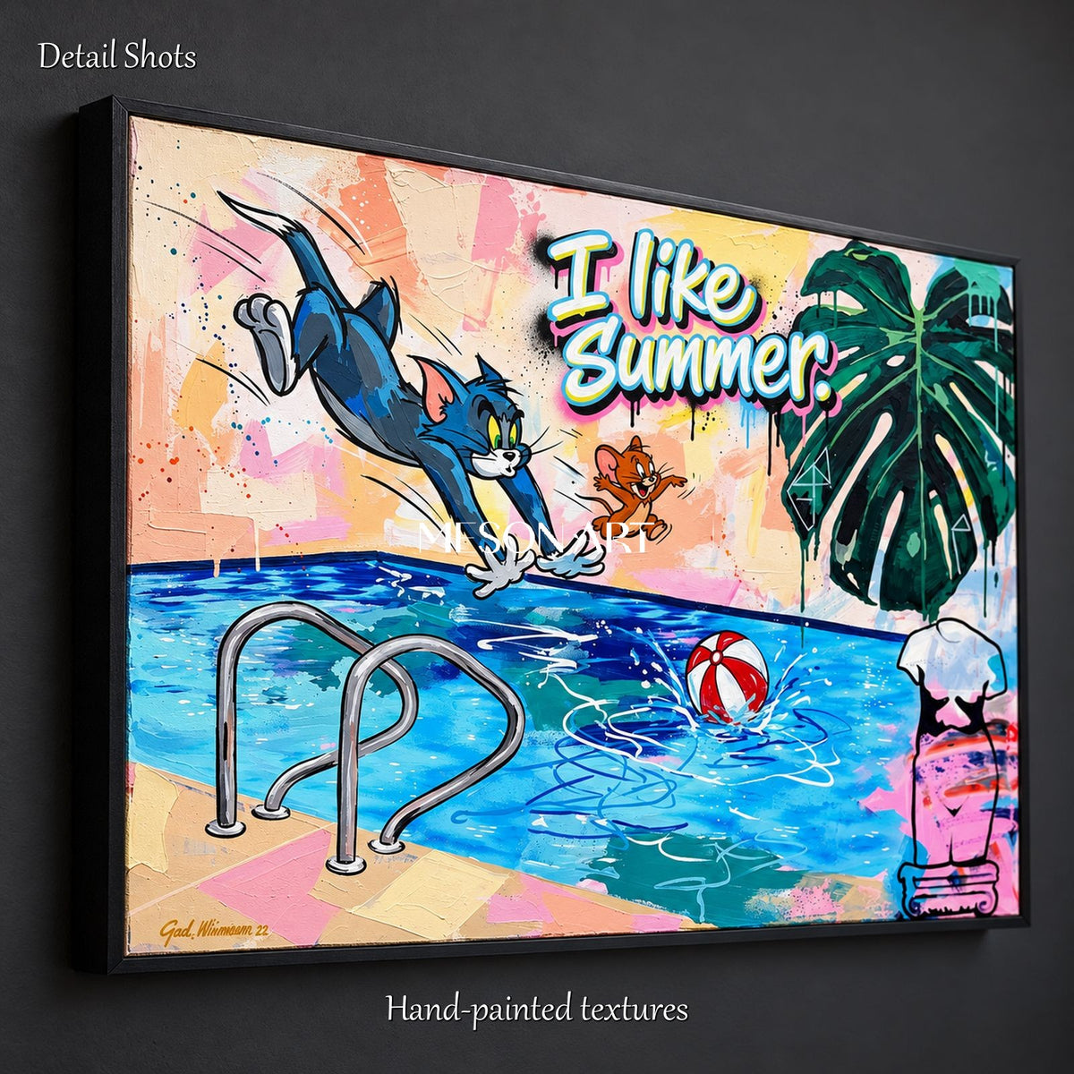 Blue And Pink Pop Culture Cartoon Graffiti Art Rectangular Wall Decor By Mesonart