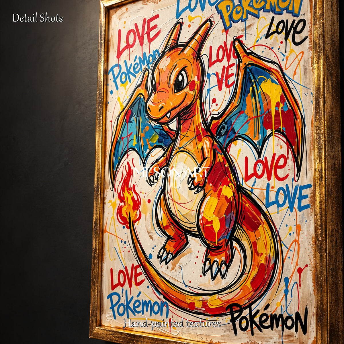 Orange And Blue Pokemon Charizard Painting Hypebeast Art Rectangular Wall Decor Original Artist By Mesonart
