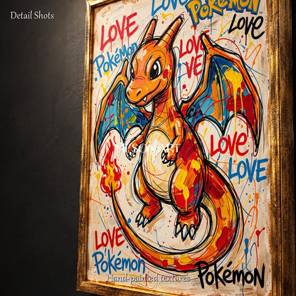 Orange And Blue Pokemon Charizard Painting Hypebeast Art Rectangular Wall Decor Original Artist By Mesonart