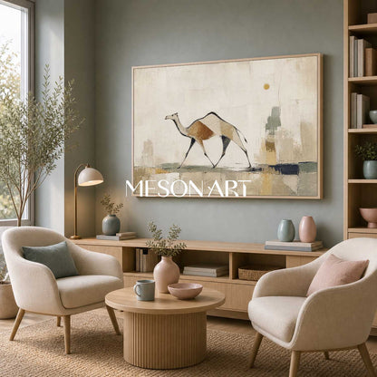 Minimalist Camel Wall Art Beige Gold Abstract Painting For Modern Living Room Decor