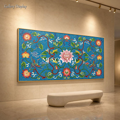 Blue And Green Islamic Arabesque Art Original Artist Panoramic Wall Decor By Mesonart