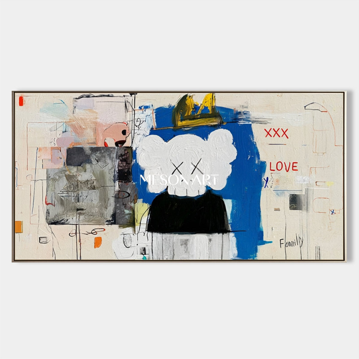 Blue And White Pop Culture Graffiti Cartoon Anime KAWS Wall Art Panoramic Painting By Mesonart