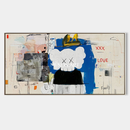Blue And White Pop Culture Graffiti Cartoon Anime KAWS Wall Art Panoramic Painting By Mesonart