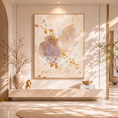 Luxury Gold Leaf Abstract Painting With Textured Impasto For Modern Home Decor