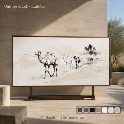 Beige And Black Minimalist Camel Painting Large Panoramic Wall Art Original Artist By Mesonart