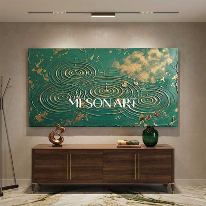 Emerald Green Gold Leaf Abstract Wall Art For Modern Living Room Decor With Textured Relief Finish