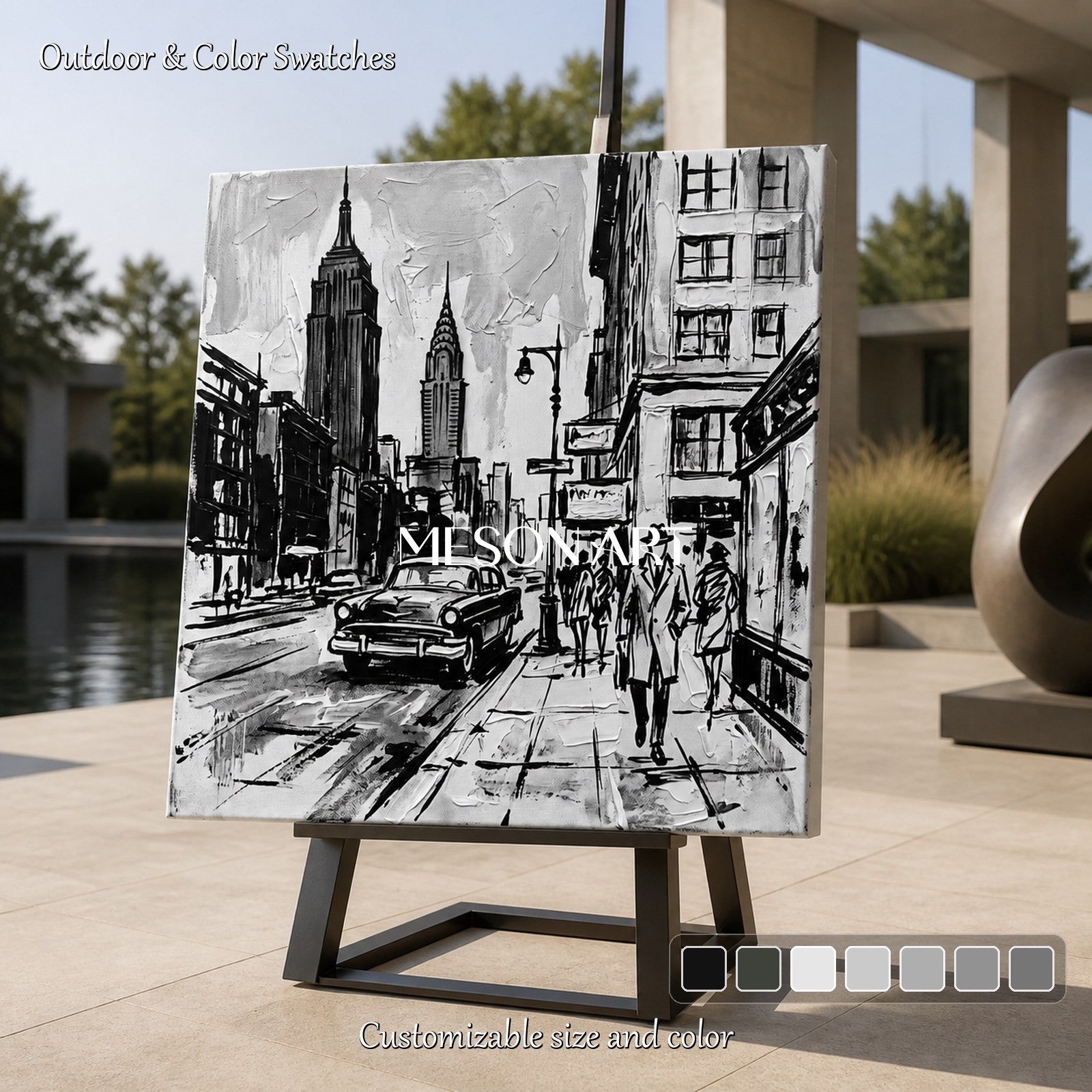 Black And White New York City Urban Sketch Contemporary Wall Art Square Original Artist By Mesonart