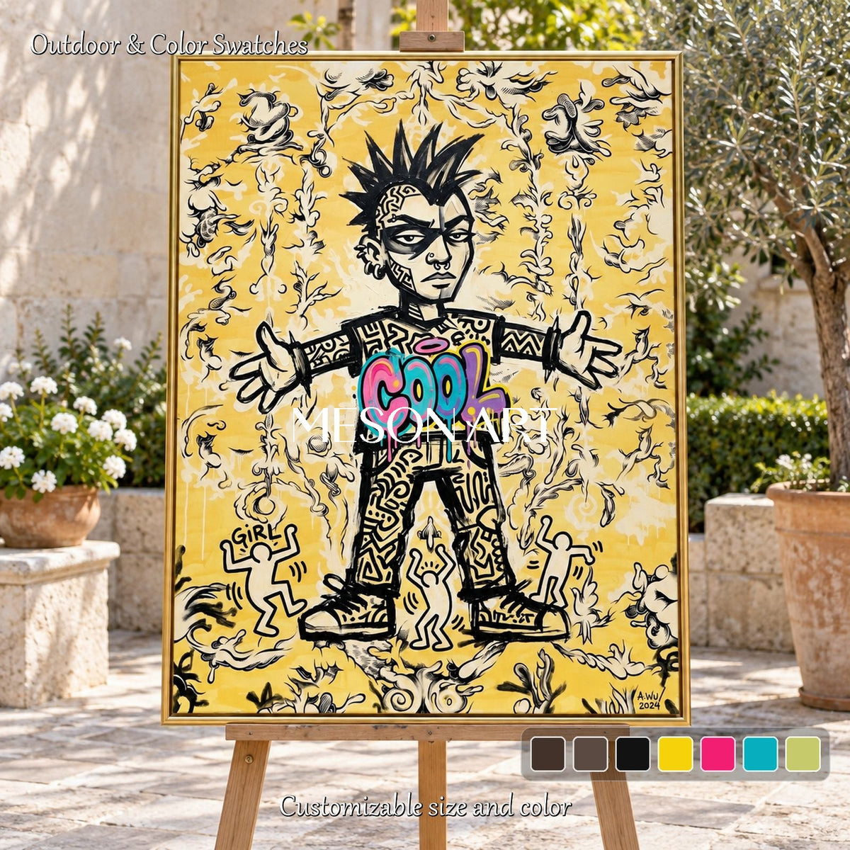 Gold And Black Graffiti Art Rectangular Wall Decor For Living Room By Mesonart