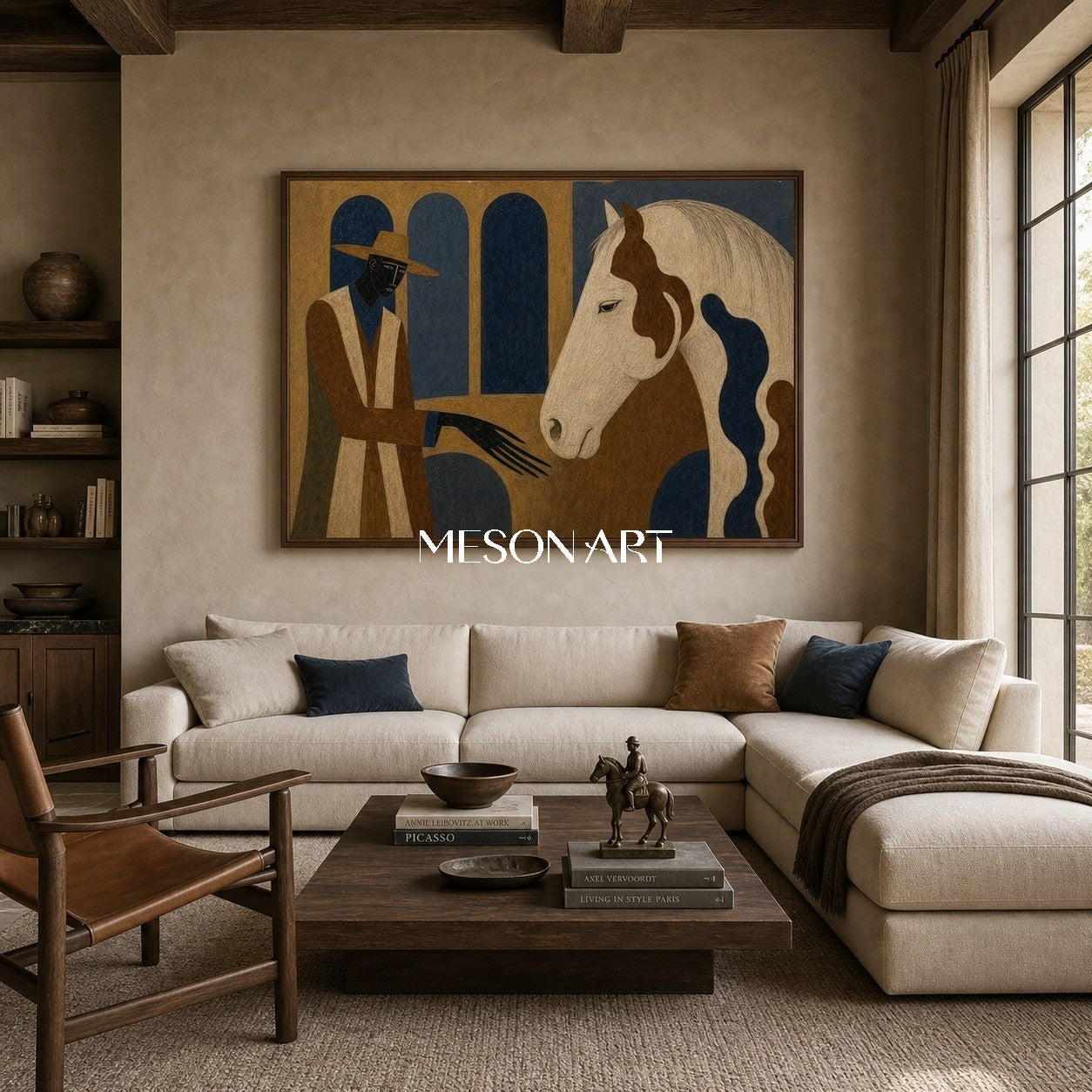Art Deco Cowboy And Horse Painting For Living Room Decor