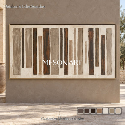 Beige And Brown Wabi-Sabi Panoramic Painting Large Abstract Wall Art For Living Room By Mesonart