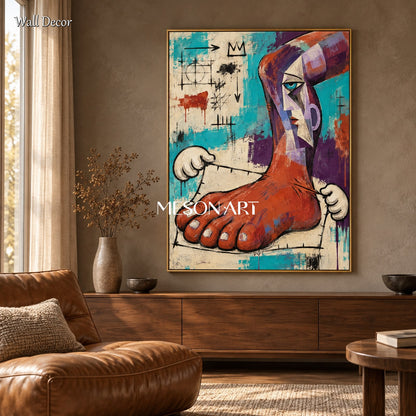 Red And Blue Neo Expressionist Graffiti Art Painting Textured Canvas Wall Decor For Living Room By Mesonart