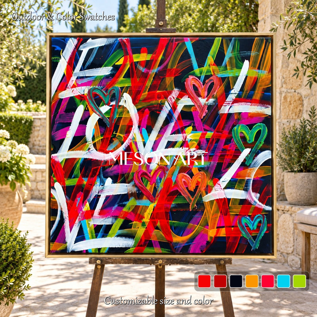 Red And Black Abstract Graffiti Love Painting Square Wall Art For Living Room Original Artist By Mesonart