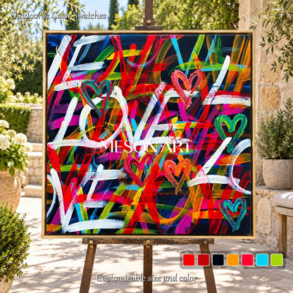 Red And Black Abstract Graffiti Love Painting Square Wall Art For Living Room Original Artist By Mesonart