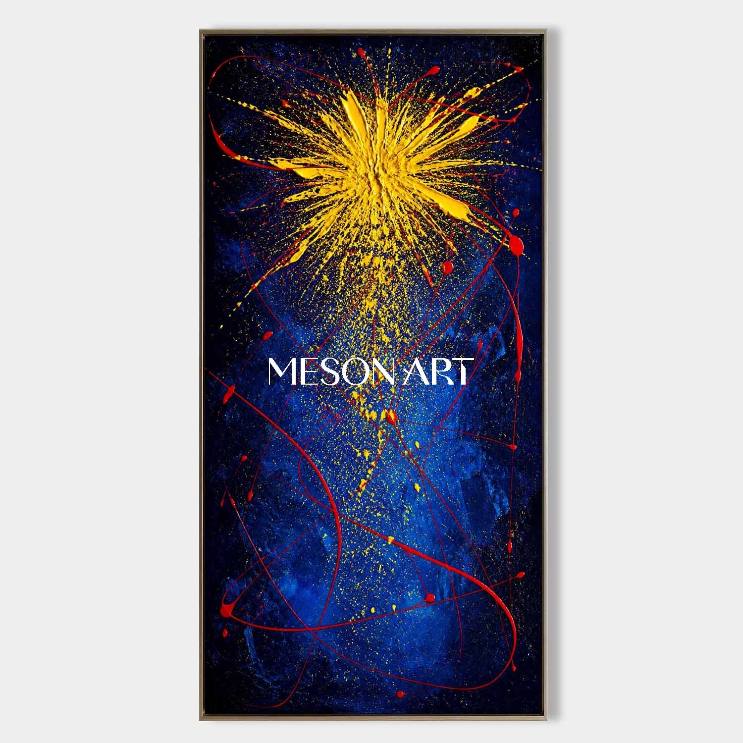 Dynamic Blue And Yellow Abstract Explosion Art For Modern Living Room Decor