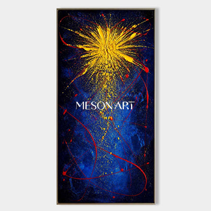 Dynamic Blue And Yellow Abstract Explosion Art For Modern Living Room Decor