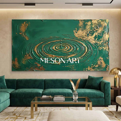 Large Green And Gold Abstract Wall Art For Modern Living Room Decor