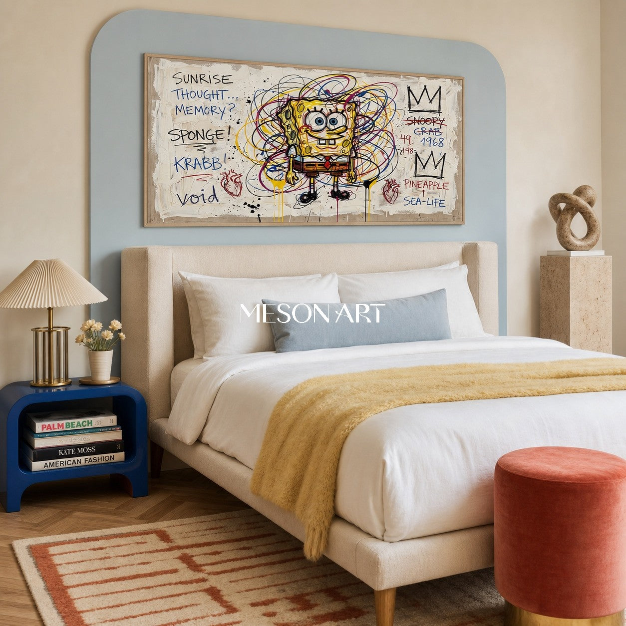 White And Yellow Pop Art Graffiti Cartoon Painting Panoramic Wall Art For Living Room By Mesonart