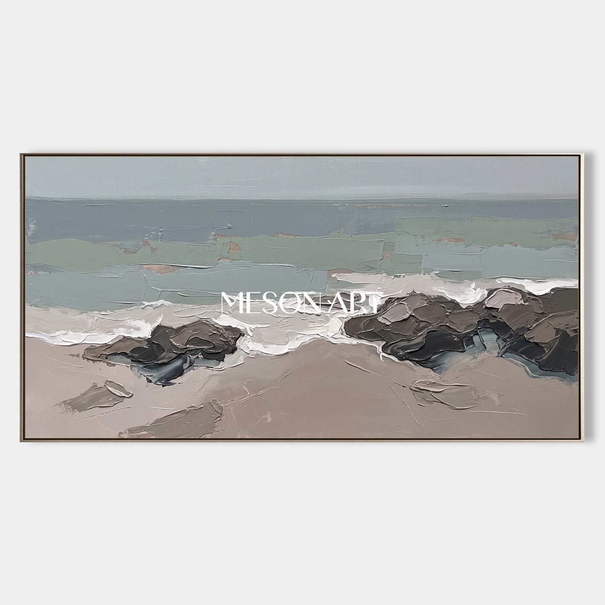 Gray And Brown Abstract Painting For Wall Art Panoramic Neutral Artwork By Mesonart