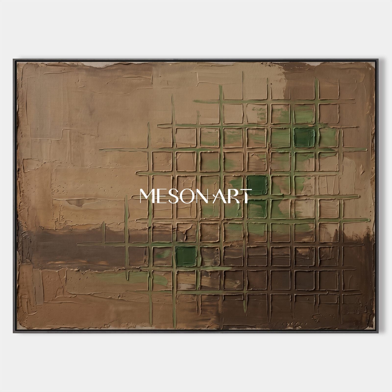 Minimalist Abstract Art With Earthy Tones And Textured Grid Pattern For Modern Living Spaces