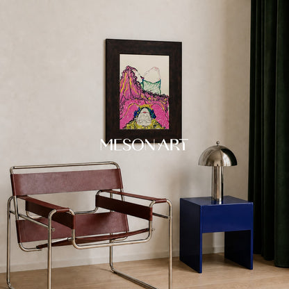 Modern Abstract Expressionist Painting With Pink And Yellow Figures For Living Room Decor