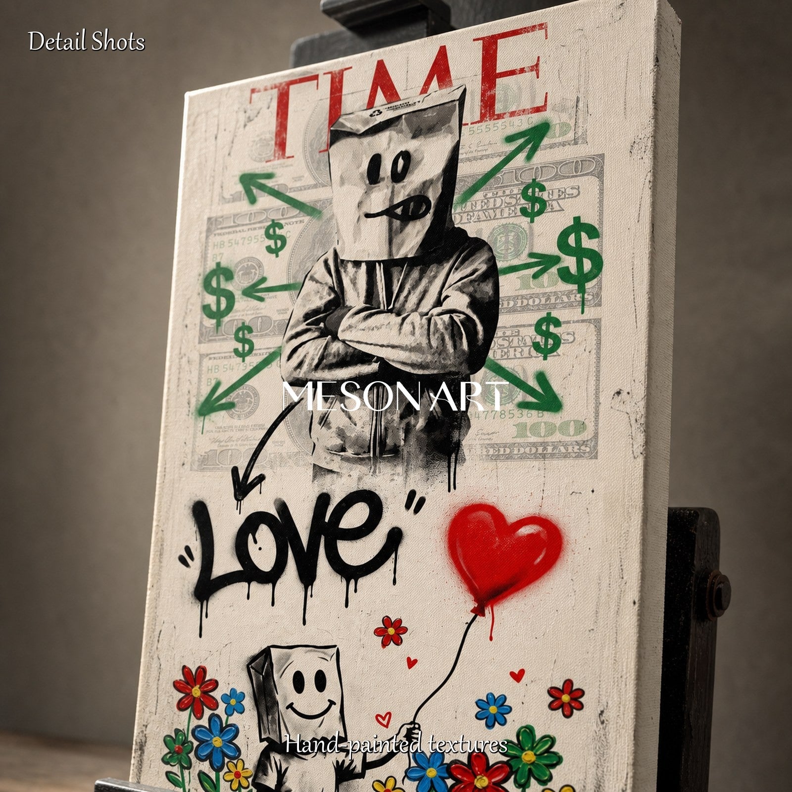 Black And Red Graffiti Love Art Large Banksy Style Painting Panoramic Wall Decor For Living Room By Mesonart